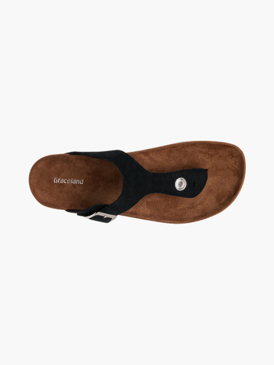 Black Toe-post Footbed Sandals