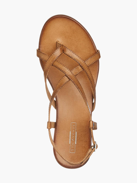 Cognac Leather Cross Strap Sandals