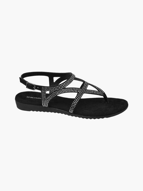 Black Studded Toe Post Sandals