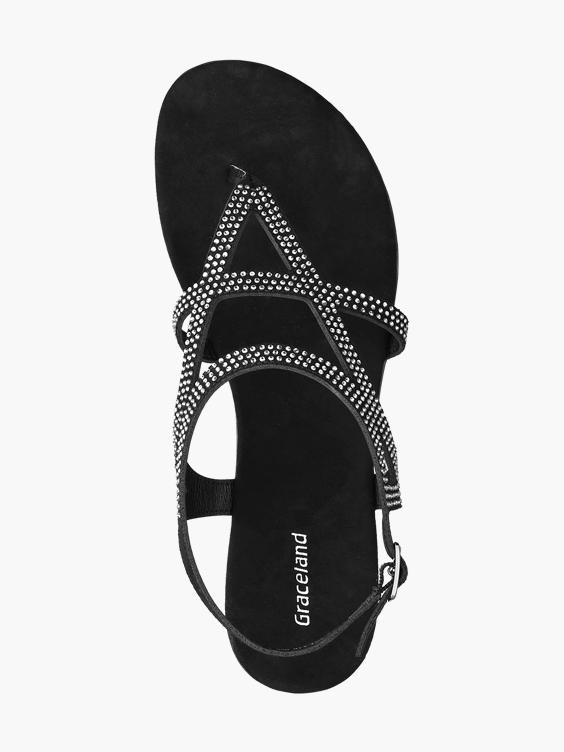Black Studded Toe Post Sandals