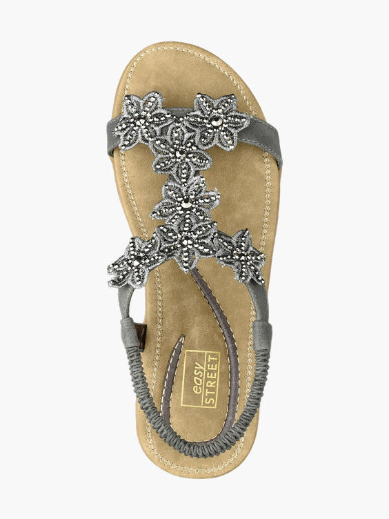 Ladies Grey Floral Sandals
