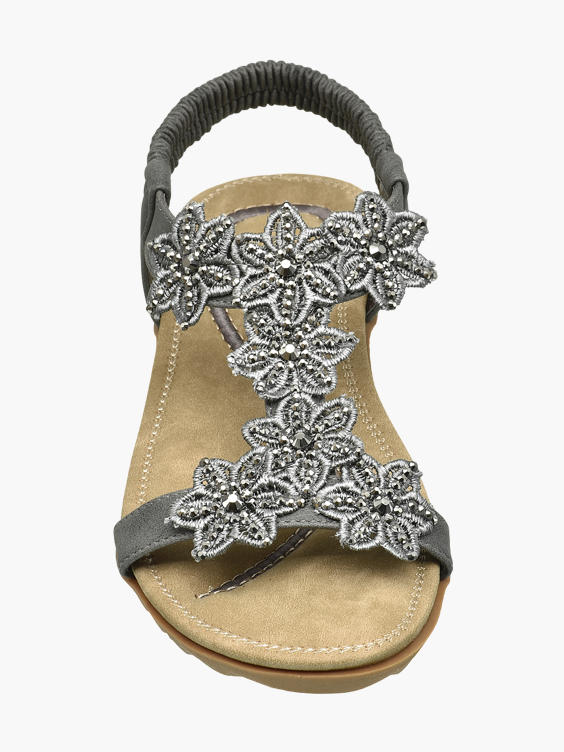 Ladies Grey Floral Sandals