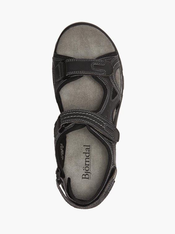 Mens AM Shoe Black Leather Strap Sandalds
