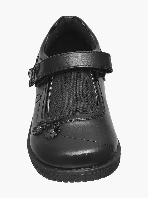 Toddler Girls Black Embroidered Bar Shoes