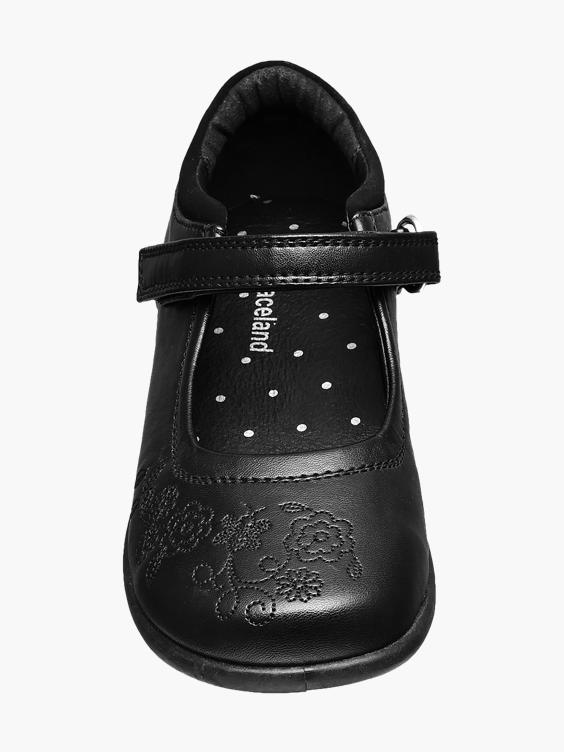 Junior Girls Black Embroidered Bar Shoes