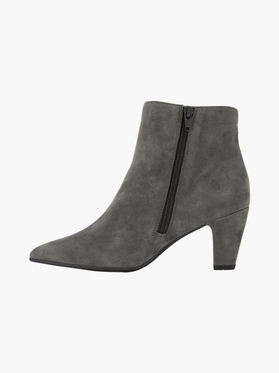 Grey Leather Heeled Ankle Boots