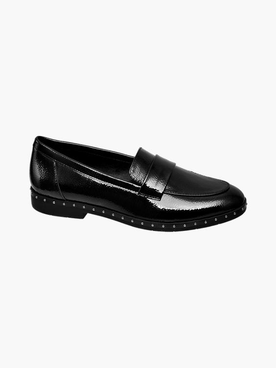 Black Studded Patent Loafers