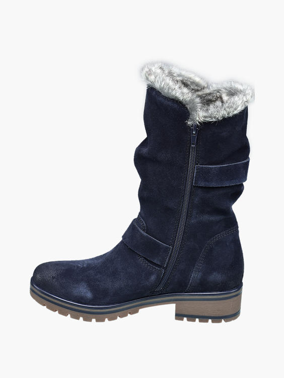 Navy Warm Lined Long Leg Boots
