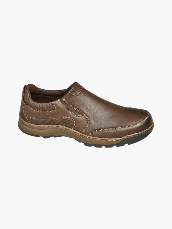 Mens Hush Puppies Jasper Brown Leather Slip-on Shoes