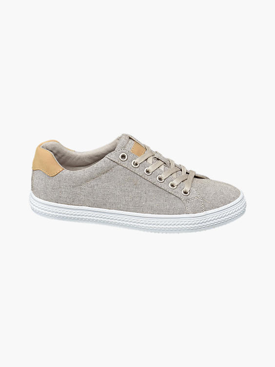Ladies Grey Canvas Lace Up Trainers
