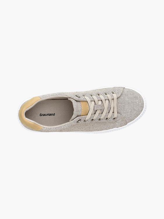 Ladies Grey Canvas Lace Up Trainers