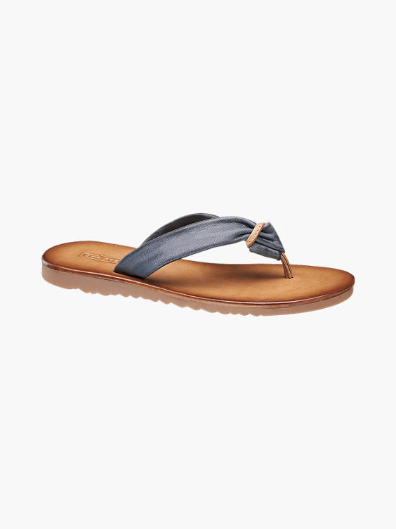 Blue Leather Toe Post Sandals