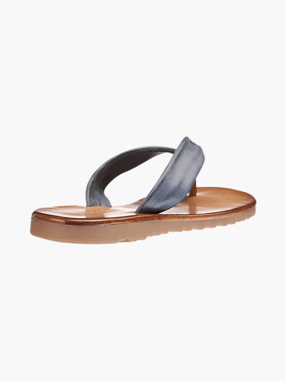 Blue Leather Toe Post Sandals