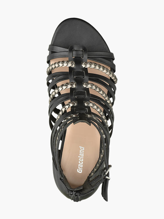Black and Silver Gladiator Sandals