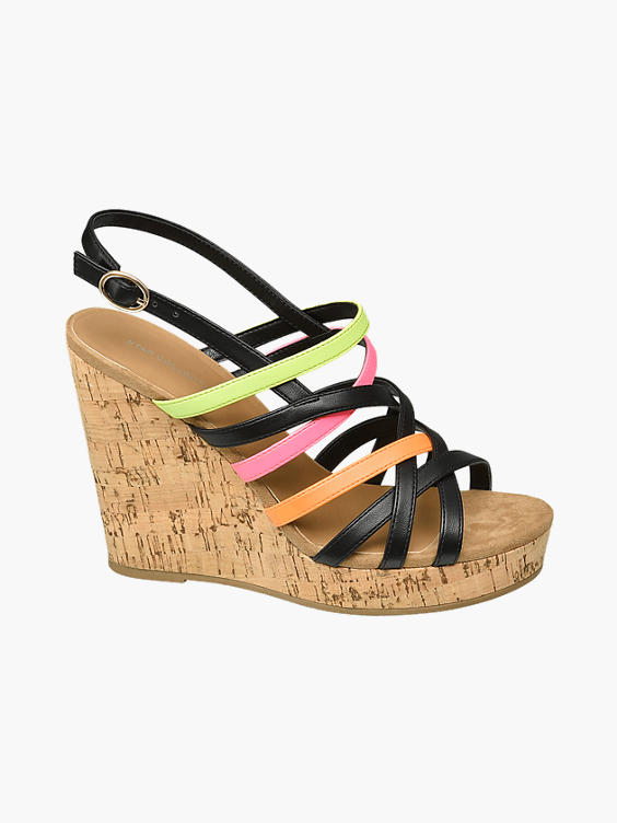 Rita Ora Star Collection Ladies Wedge Sandals Black and Neon