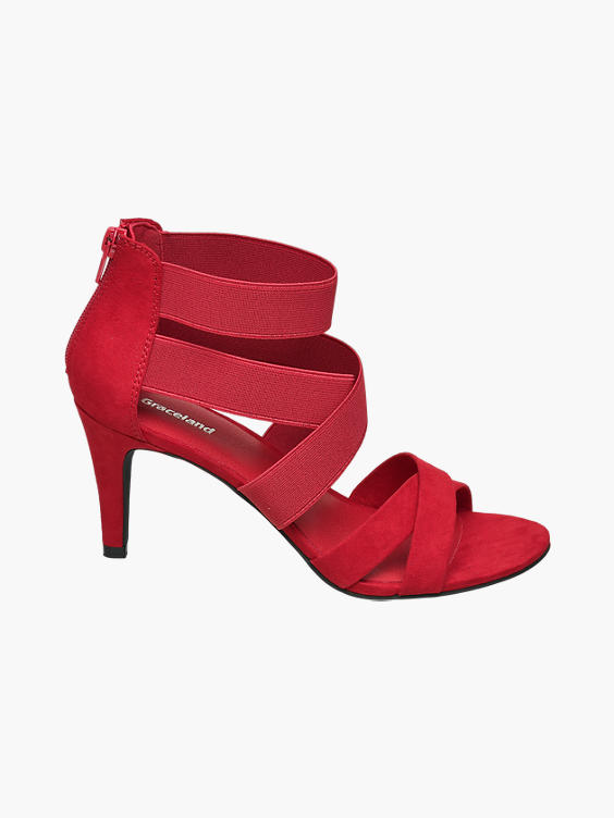 Red Elasticated Strappy High Heels