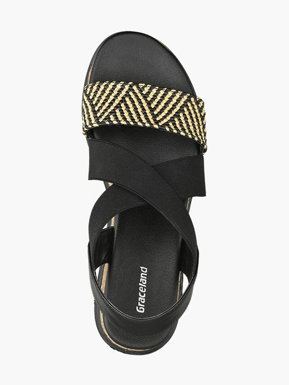 Black and Tan Sporty Wedge Sandal