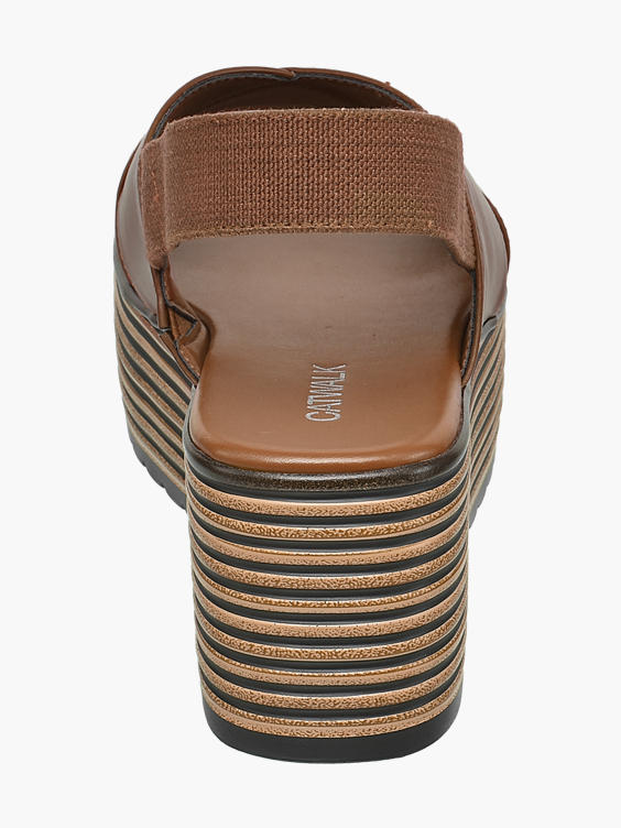 Brown Cross Strap Wedge Sandals