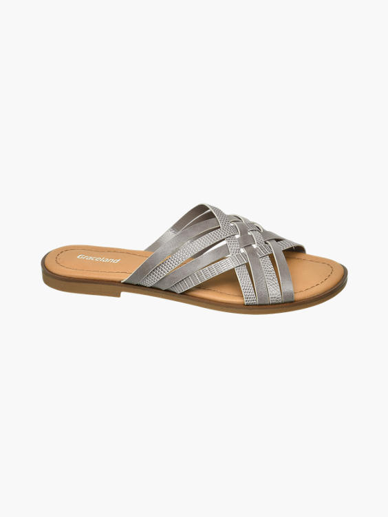 Grey Cross Strap Mule Sandals