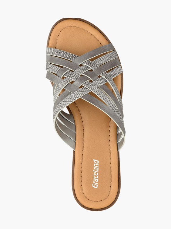 Grey Cross Strap Mule Sandals