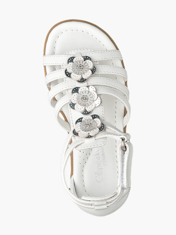 Toddler Girls White Gladiator Sandals with Flower Detail