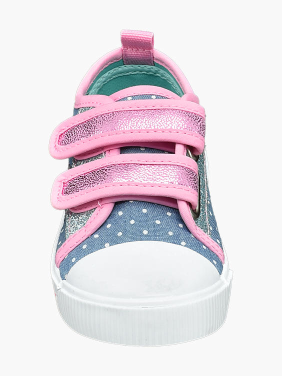 Toddler Girls Denim and Pink Twin Strap Trainers