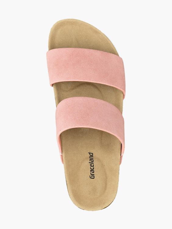 Ladies Graceland Pink Twin Strap Footbed Slide Sandals
