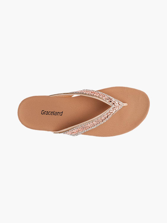 Ladies Graceland Rose Gold Jewel Toe-Post Sandals