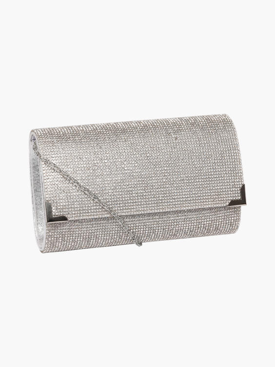 Catwalk) Silver Diamante Clutch Bag in