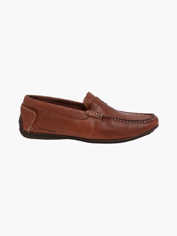 Mens Hush Puppies Brown Leather Slip-on Loafers