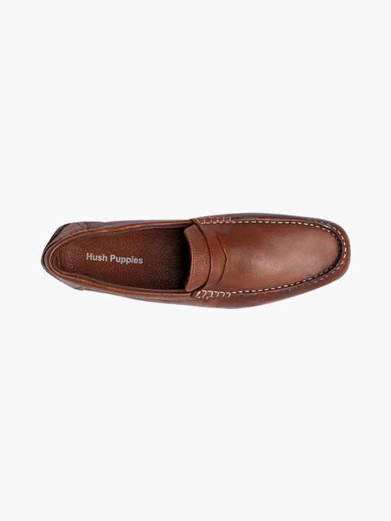 Mens Hush Puppies Brown Leather Slip-on Loafers