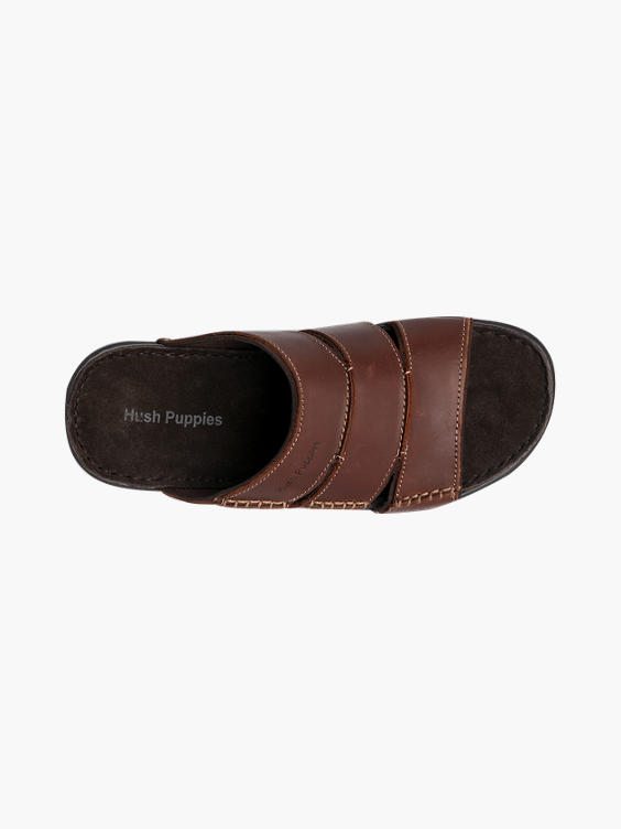 Mens Hush Puppies Brown Leather Mule Sandals