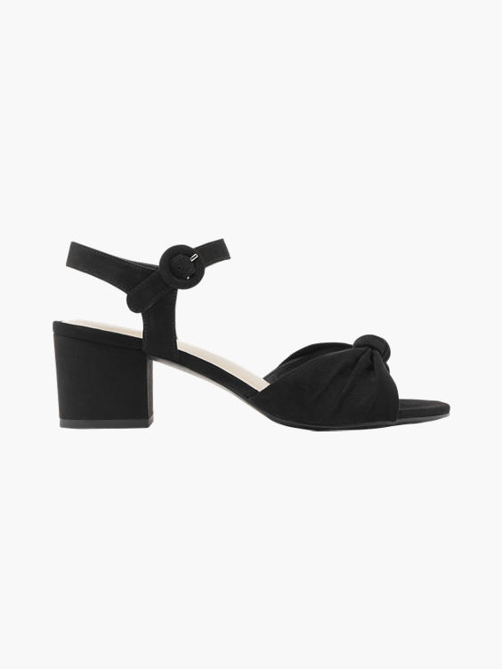 Black Twist Detail Block Heeled Sandal