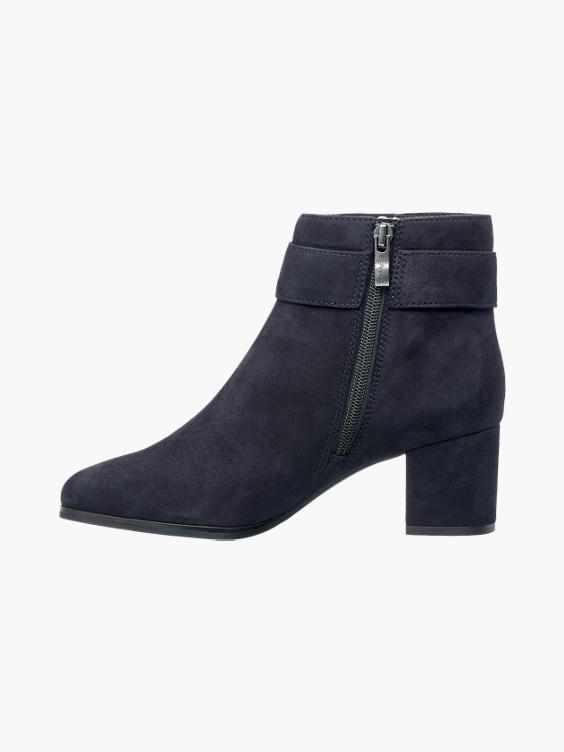 Navy Blue Leather Heeled Ankle Boots