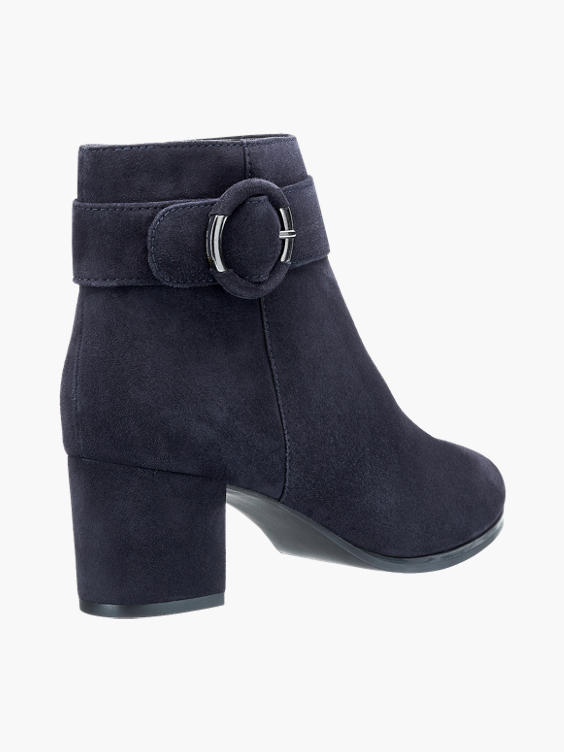 Navy Blue Leather Heeled Ankle Boots