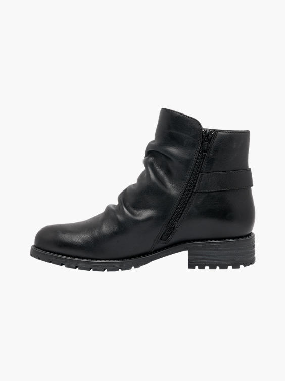 (5th Avenue) Black Ruched Leather Ankle Boots in Black | DEICHMANN
