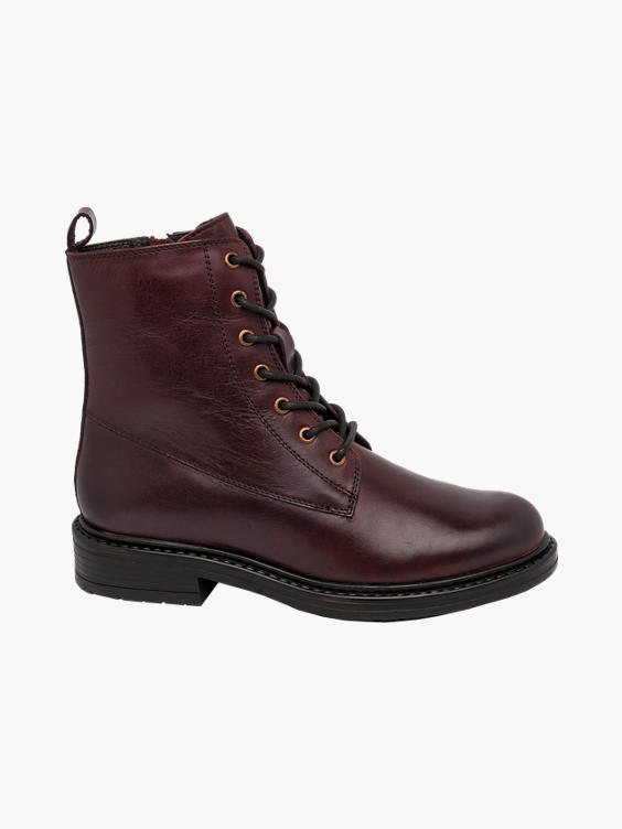 Burgundy Lace Up Leather Ankle Boots