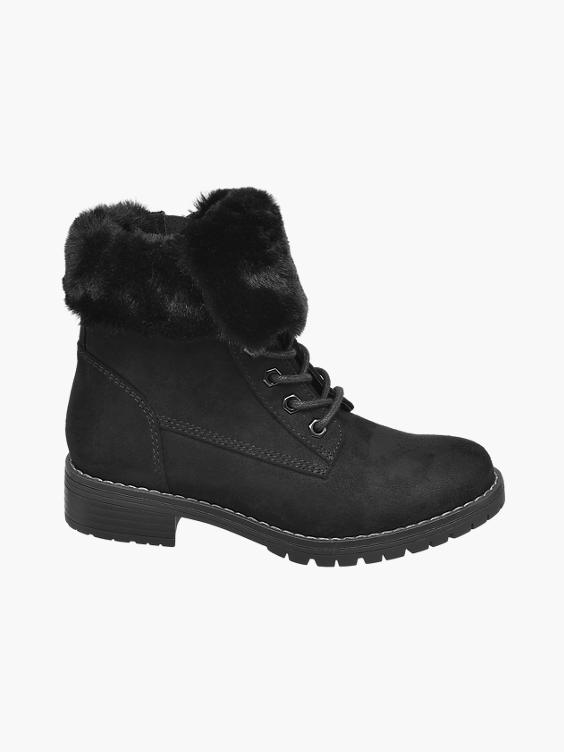 Junior Girl Faux Fur Collar Lace-up Ankle Boots