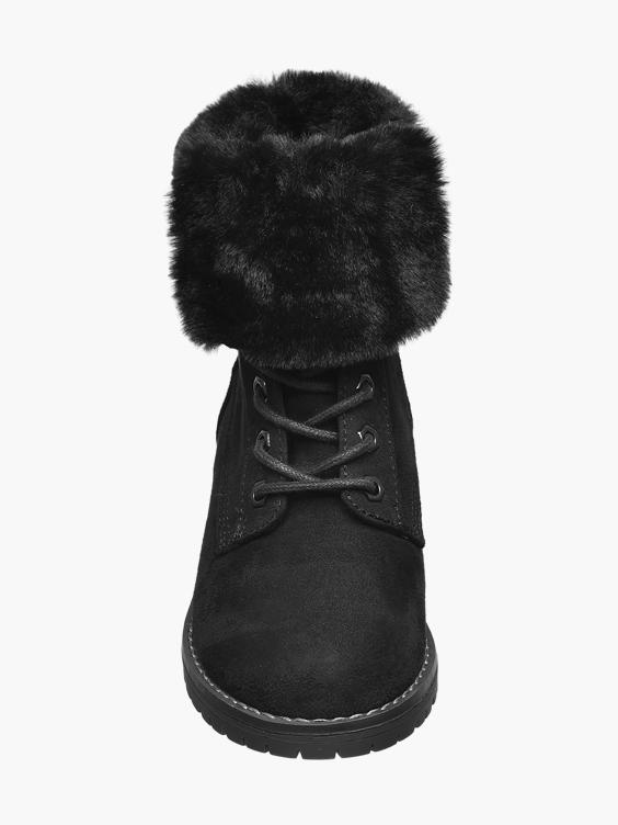 Junior Girl Faux Fur Collar Lace-up Ankle Boots