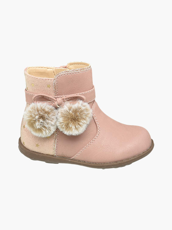 Toddler Girl Star Print & Faux Fur Pom Pom Detail Ankle Boots