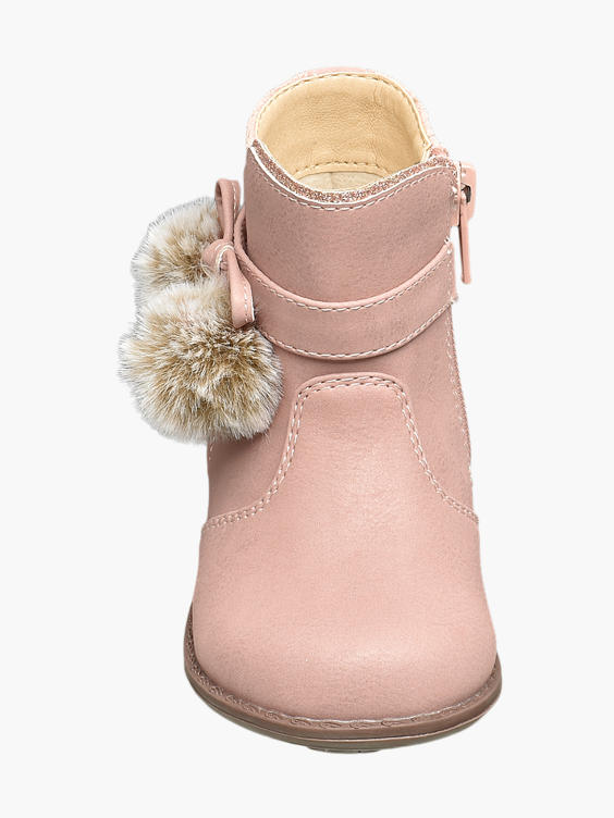Toddler Girl Star Print & Faux Fur Pom Pom Detail Ankle Boots