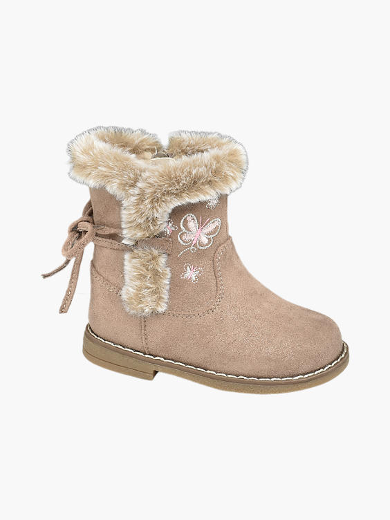 Toddler Girl Embroidered Butterfly & Faux Fur Trim Ankle Boots