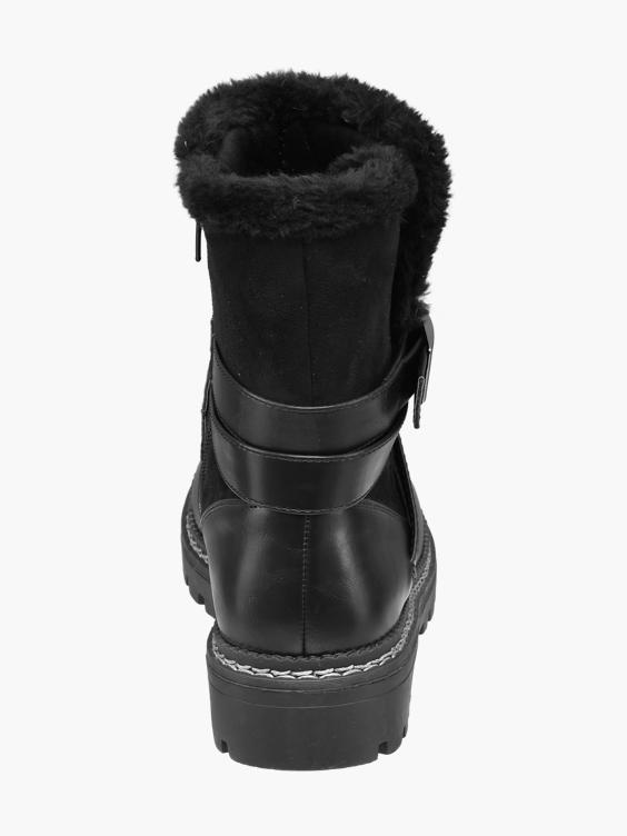 Black Faux Fur Ankle Boots