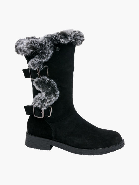 Hush Puppies) Black Suede Fur Detail Boots in Black DEICHMANN