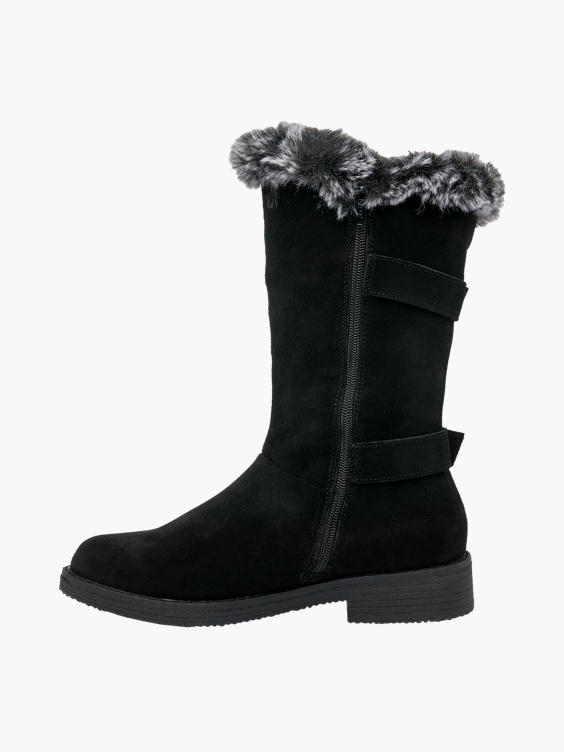 (Hush Puppies) Black Suede Fur Detail Boot in Black | DEICHMANN