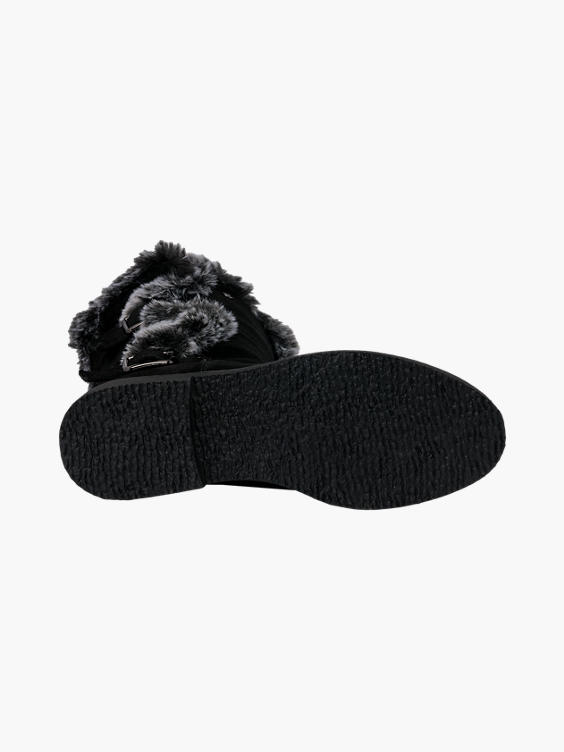 Black Suede Fur Detail Boot