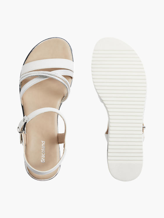 White Flat Sandal with Silver Strap Details