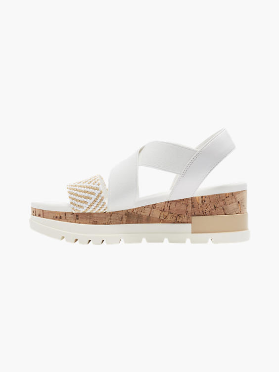 White Elasticated Strap Platform Sandal with Woven Detail