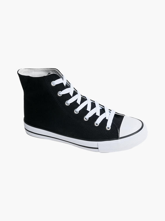 Ladies VTY Black High Top Lace-up Canvas Shoes 