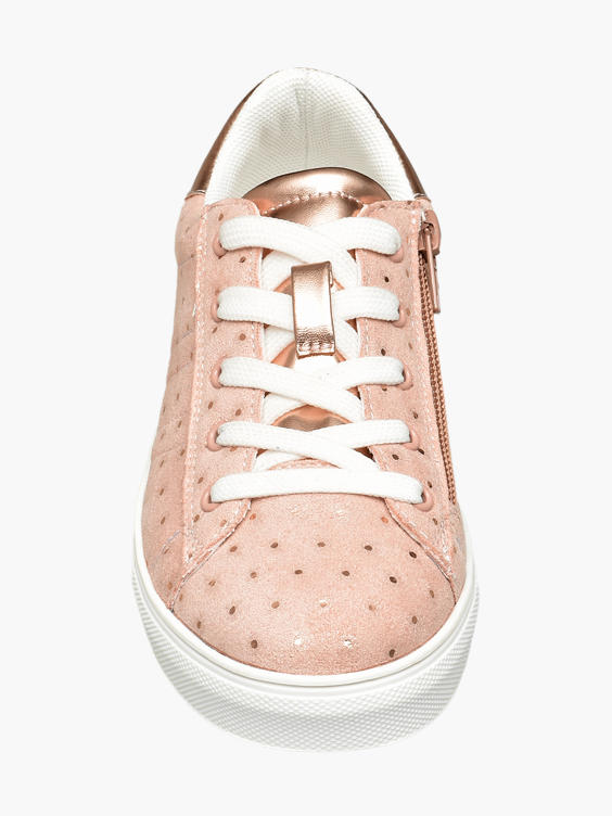 Junior Girl Metallic Gold Spot Detail Lace-up Cupsole Trainers